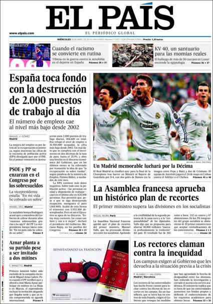 El Pais sceglie l&#39;urlo di Sergio Ramos per l&#39;apertura dell&#39;edizione di oggi: &#39;Un Madrid memorabile lotter per la Decima&#39;